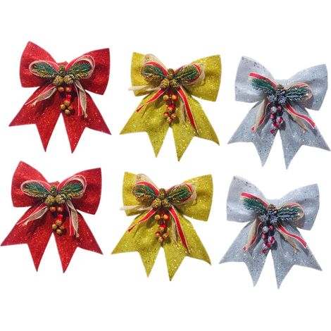 6pièces Nœuds Décoratifs Créatifs Cadeaux Invités Décorations Pommes de Pin Articles de Noël Accessoires pour Sapin de Noël (1/5)