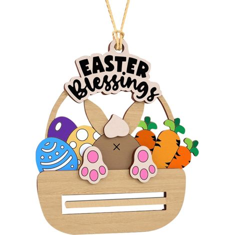 Pendentif De Décoration De Pâques - En Bois Naturel - Pour Décoration Intérieure Fête Familiale Ou Activité Manuelle - Lot De 1 (1/5)