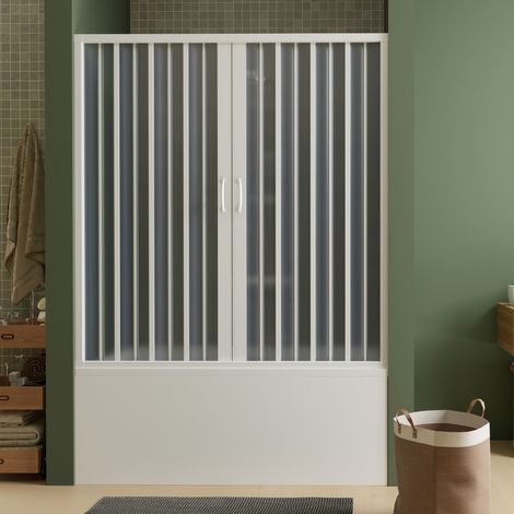 Puerta de bañera plegable de pvc reducible reversible h 150 cm mod. Ibisco con apertura Central 170 cm