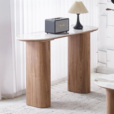 Console 120x40x76cm en pierre blanche et bois - EVOLA (1/5)