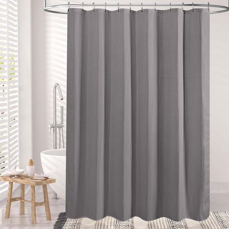 Dunkelgrauer Duschvorhang, 120 cm x 180 cm, 1-teilig, Polyester-Duschvorhang mit Metallkugelring, Waffelgewebe-Duschvorhang für Badezimmer (1/5)