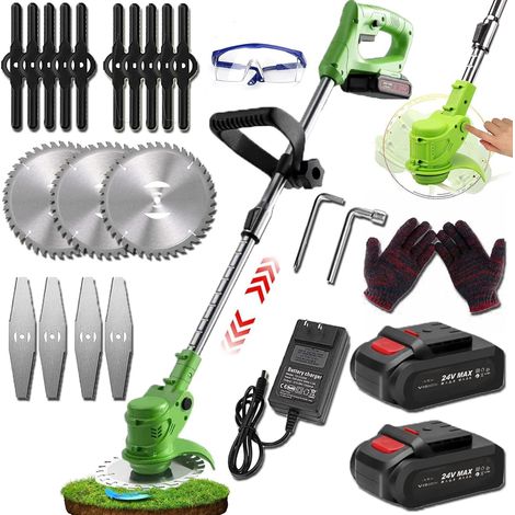 Débroussailleuse de jardin électrique sans fil 21 V avec 2 piles et 3 types de lames pour cour et jardin (1/5)