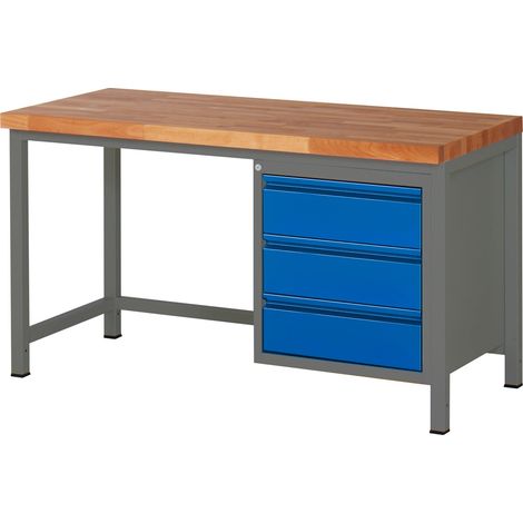 STIER Höhenverstellbare Werkbank Premium mit 3 Schubladen BxTxH 1500x700x840-1040mm anthrazitmetall / RAL 5010