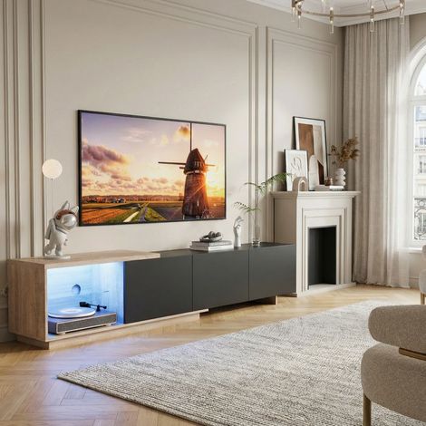 Mobile TV - POCKETPOP - Mobile TV 180 cm - Nero e legno - Mobile TV LED a induzione - Design moderno