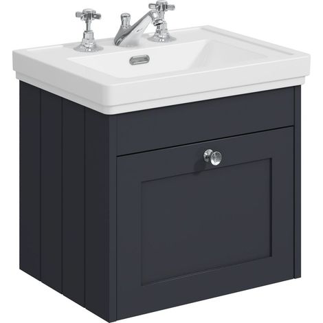 Balterley Butterton 500mm Wall Hung 1 Drawer Unit with Classic Basin 3 Tap Hole - Satin Dark Grey (1/4)