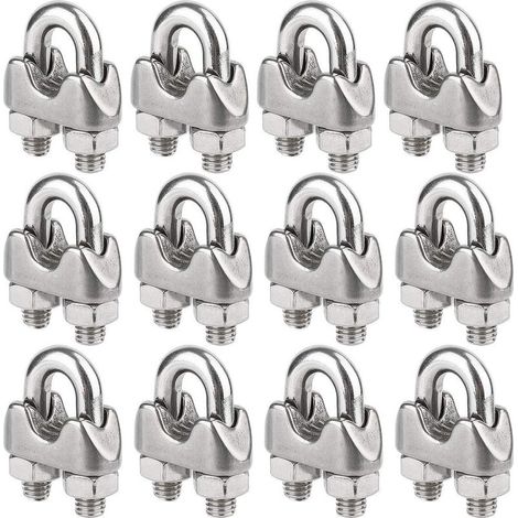 Morsetti per cavi metallici M3, Fermacavi a staffa, Clip per cavi con bullone a U in acciaio inox da 3 mm di diametro, confezione da 12 (1/5)
