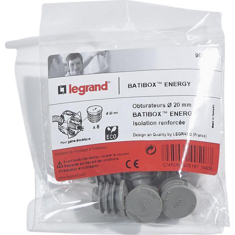 Legrand – Lot de 8 obturateurs pour boîte à encastrer Ecobatibox Ø20mm – Étanchéité air – Limite flux indésirables jusqu’à 90% – Matériau souple et résistant (1/5)