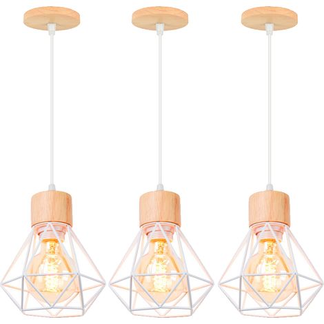 Lot de 3 lustres industriels, plafonniers cage en métal, suspensions vintage, lampes suspendues avec ampoule chaude, longueur de corde réglable (1/5)