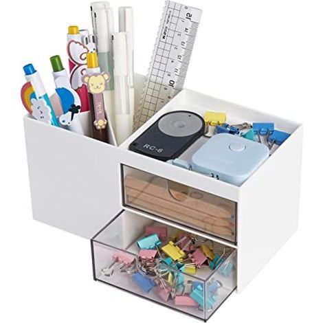 Organizer da scrivania con cassetti e porta-penne, staffa multiuso per accessori da scrivania bianco (1/5)