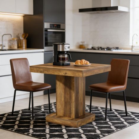Table à manger moderne et compacte, table de cuisine rustique en bois, table carrée d'appoint (unité seule) (1/5)