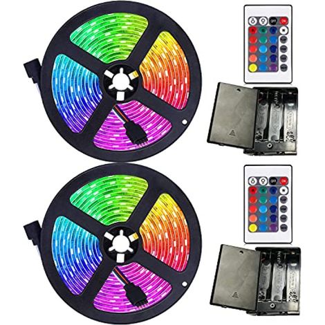 Bandes LED piles – Lot 2 x 2m RGB – Télécommande 24 touches – Fêtes intérieur/extérieur (1/5)