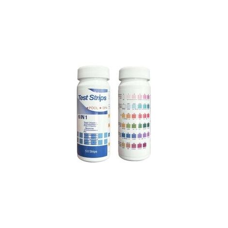 Lot de 50 Bandes de Test, 6 En 1 Bandes Spa Et Piscine, Bandes Test Eau pour Tester Chlore Libre, Le Brome, la dureté Totale, l’alcalinité Totale, l’Acide cyanurique et Le pH