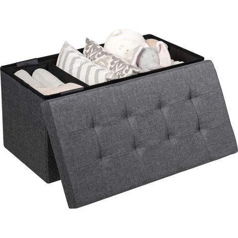 COSTWAY Ottomana Salvaspazio Pieghevole da 80 cm, Cassapanca per Giocattoli con Contenitore Rimovibile, Poggiapiedi con Sedile Imbottito per Soggiorno, Camera da Letto, Portata 160 kg (Grigio Scuro) (1/5)