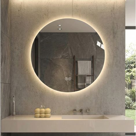 Specchio bagno LED rotondo, luce frontale e posteriore, anti appannamento, 3 colori luce, vetro e metallo argento (1/5)