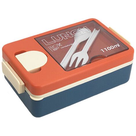 Bento box per adulti e bambini, porta pranzo con cucchiaio e forchetta, resistente e di dimensioni perfette per mangiare al ristorante (arancione blu) (1/5)
