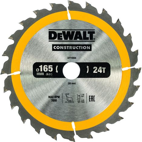 DEWALT Kreissägeblatt Handkreissäge 165/20 mm 24WZ DT1934-QZ