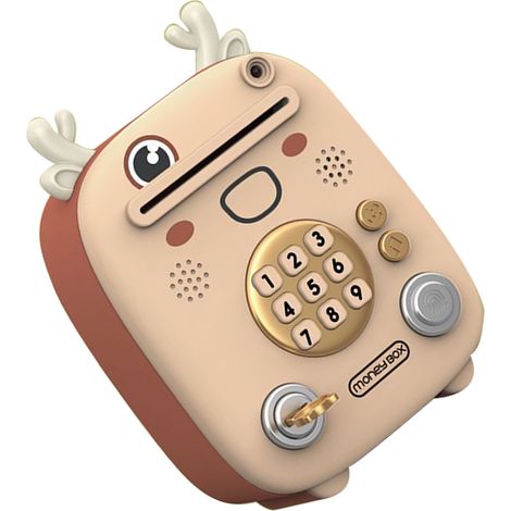 Coffre-fort tirelire électronique chantant avec reconnaissance faciale et empreinte digitale, boîte à monnaie lumineuse et musicale pour enfants garçons filles, motif petit cerf (1/5)