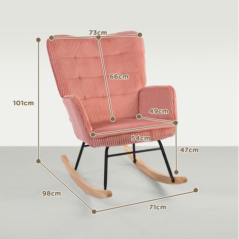 Schaukelstuhl aus Stoff in Cord-Optik mit Armlehnen und Holzgestell, Rosa MODENUIT (1/4)