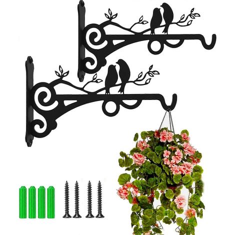 Lot de 2 crochets en fer antirouille pour suspension de paniers - Supports muraux extérieurs pour jardinières, carillons éoliens et mangeoires à oiseaux (1/5)