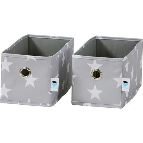 Organisateur Tiroir En Tissu Pliable Pour Rangement Vêtements Ou Penderie Enfant 15x30x15cm Lot de 2 Gris Motif Étoiles (1/5)