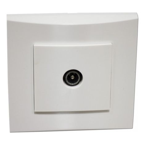 Prise TV encastrée blanche 1 sortie mâle 9.52mm – Fixation vis complète – Plaque de finition incluse – Pour antenne coaxiale – Alternative Elec