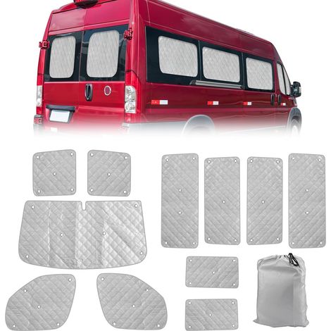 Pare-Soleil pour Pare-Brise de Camping Car Remplacement pour 2006-2023 Fiat Ducato, Lot de 11 Pare-Soleil Thermiques Internes avec Sac de Rangement,100% Occultation,Ensemble de 11 pièces (1/5)