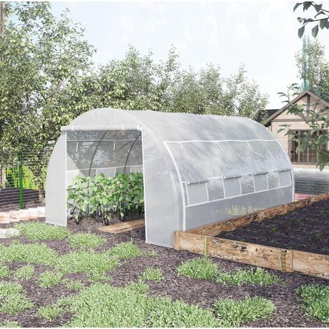 Serra da giardino in acciaio 3,97x3x2 m bianca OKMYHOME (1/4)