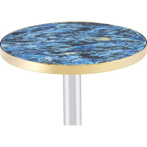 Tavolino rotondo moderno in MDF effetto marmo blu con bordo oro e base in metallo MODENUIT (1/5)