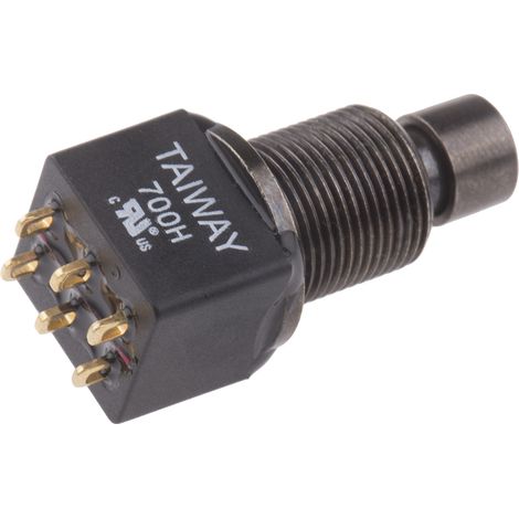 Bouton-poussoir, Verrouillable, 3 A @ 250 V c.a., Noir, Montage sur Circuit imprimé ( Prix pour 1 ) (1/2)