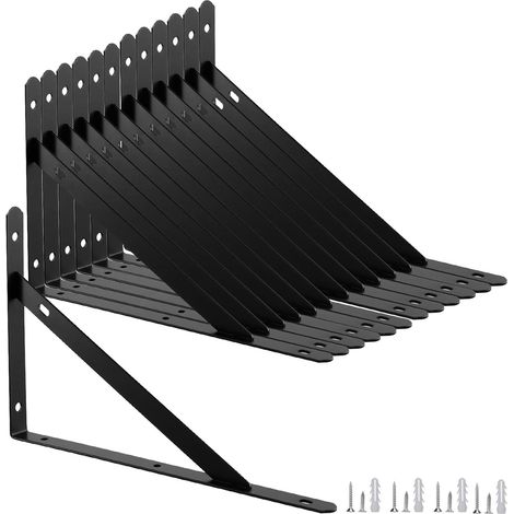 Set of 12 Heavy Duty Shelf Brackets   10 Inch Wall Mounted Triangle Shelving Brackets with Hardware, Black Right Angle Support (1/5)