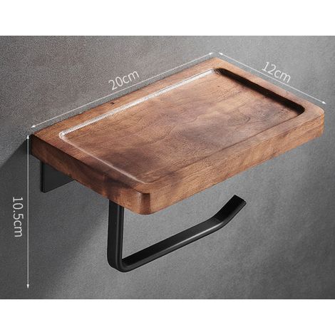 Porte-papier hygiénique sans perforation Porte-serviettes mural en bois massif de toilette de luxe léger (porte-serviettes en papier concave noir de 20 cm de long sans poinçonnage) (1/5)