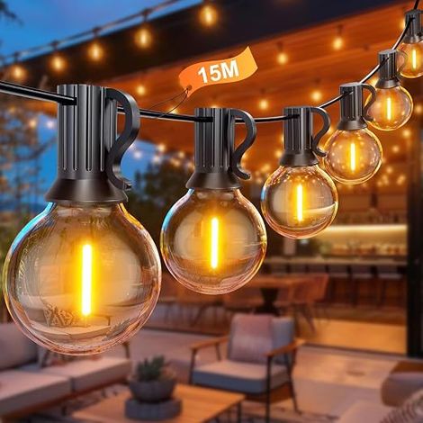 15 m Outdoor String Lights, Guinguette String Lights with G40 25 + 1 LED Bulbs, Connectable Outdoor String Lights for Terrace, Summer, Garden, Patio, Party, Wedding, Pergola (1/5)