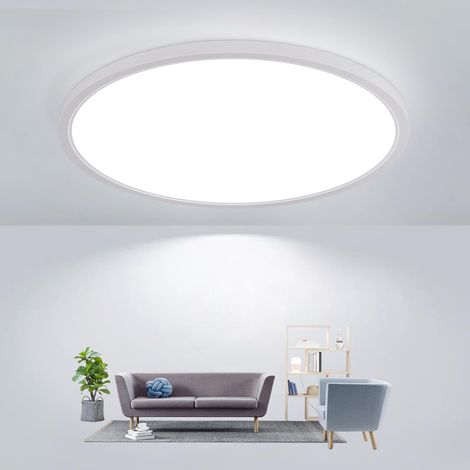 Plafonnier LED Extra-Plat 30cm, Blanc 6500K 24W IP44, Pour Salle de Bain Humide/Balcon/Garage (1/5)