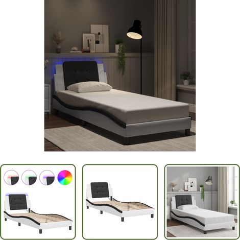 LED-Leuchten - Bettgestell mit LED ohne Matratze "Zadar" Weiß und Schwarz 90x190 cm (1/5)