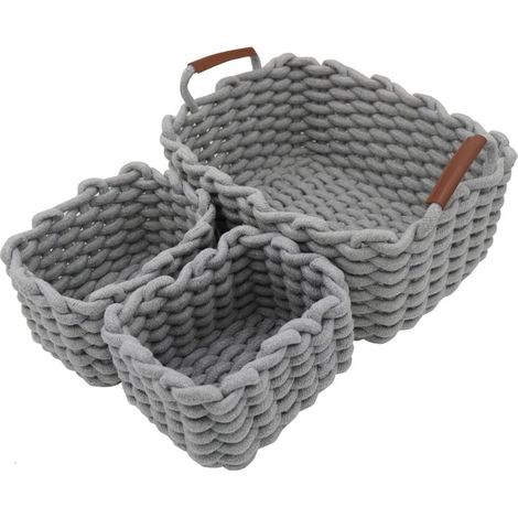 3 pcs Panier de Rangement en Corde de Coton Organisateurs de Paniers de Rangement Rectangulaires Naturels DéCoratifs Pour Chambre de BéBé