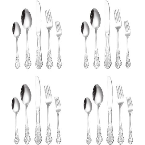 1 set Ménagère,acier inoxydable 18/0,poli miroir,motifs floraux,service pour 4 personnes (1/5)