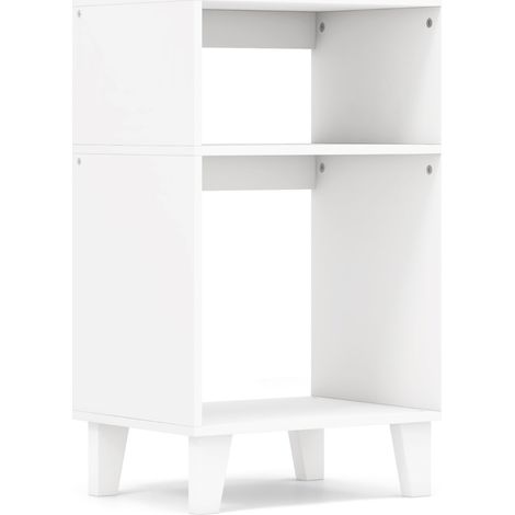 Tavolino a 3 livelli con ripiani gambe e struttura stabile, Tavolino comodino multiuso per camera da letto Bianco (1/4)