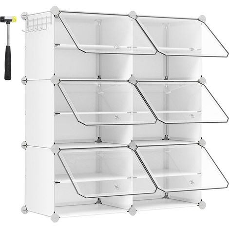 Zapatero de 6 compartimentos estantería modular compartimento de 30 x 40 x 30 cm con puerta estructura de acero paneles de plástico blanco 120007323 (1/5)