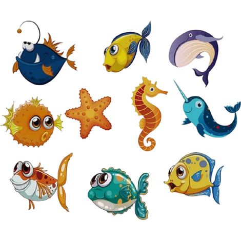 5 Autocollants de sol, motifs dessins animés, PVC antidérapant, pour salle de bain et aquarium (1/5)