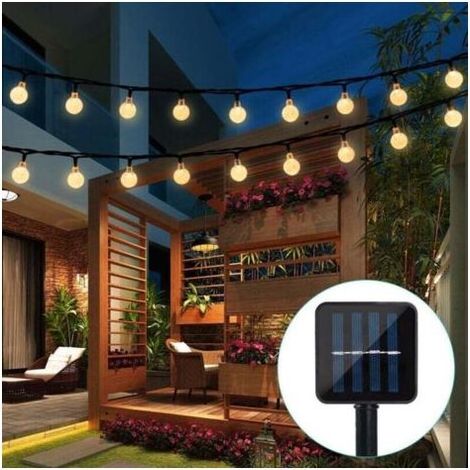 Guirlande solaire Jardin,6.5 m 30 boules de cristal étanche Guirlande lumineuse LED, 8 modes d'extérieur Starry lumières Guirlande lumineuse solaire,jardin, fête, festival - Blanc chaud,AAFGVC (1/4)