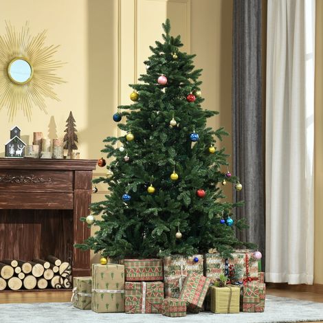 Sapin de Noël artificiel de 180 cm, sapin artificiel à 748 branches, 3 formes de feuilles différentes, ignifugé, avec support en métal pour une utilisation en intérieur (1/5)