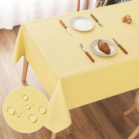 Nappe lavable aspect lin 100x140cm Jaune, hydrofuge, résistant aux rayures