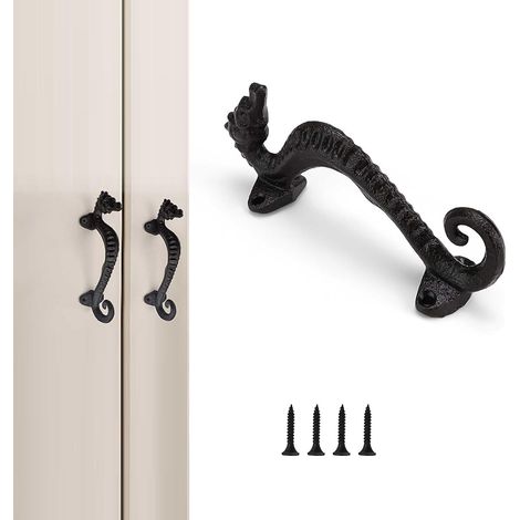 Lntyq Poignée de Porte en Fonte Noir - Forme Hippocampe - Pour Portes, Meubles, Fenêtres - Poignées de Portes Facile à Installer