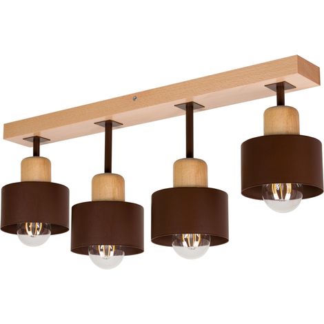 Lámpara de techo marrón de madera y metal de estilo escandinavo, 4xE27, iluminación LED moderna para salón, cocina, dormitorio, habitación infantil, loft. (1/5)
