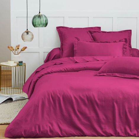 Parure de draps 6 pièces "Premium" pour lit 140 x 190 cm Coton Pur - Prémium Magenta - (1/5)