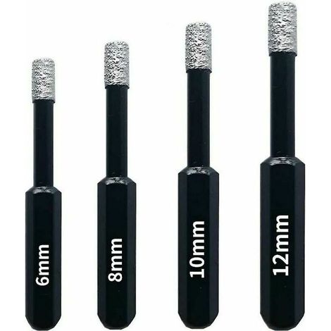 Per trapano Set di 4 punte diamantate per piastrelle, ceramica, gres porcellanato, piastrelle, vetro, pietra. Punte diamantate professionali per sega a tazza - 6 mm 8 mm 10 mm 12 mm Jiuj