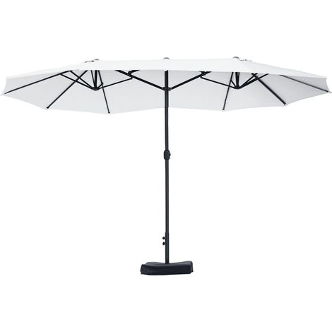 Parapluie double à 12 baleines avec pied en croix et manivelle, acier et polyester, 455 x 265 x 238 cm, beige (1/5)