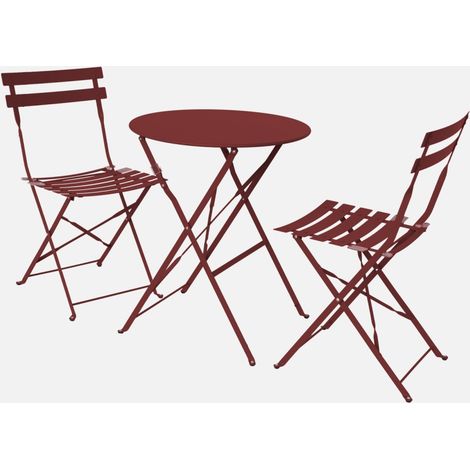 Set mesa de jardín bistró plegable de acero con 2 sillas, ø60cm (1/5)