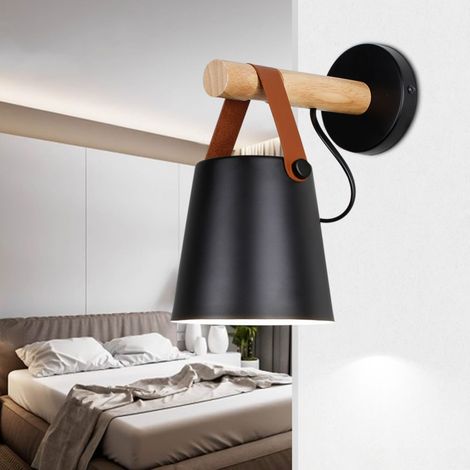 LED Wandleuchten Nordischen Wandlichter Holz Leder
Metall Wandlampe für Kinder Korridor E27 Schwarz