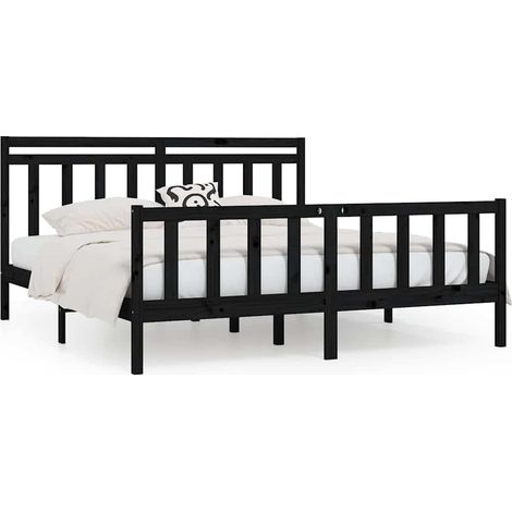 Maison Exclusive - Massivholzbett Schwarz Kiefer 200x200 cm (1/5)
